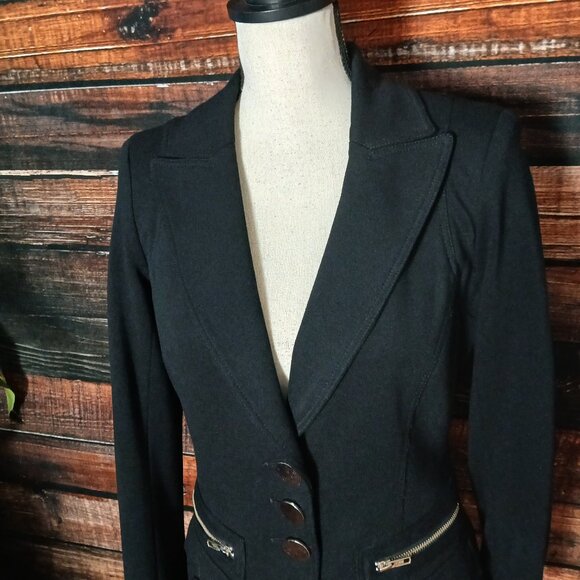 Cache Contour Collection Jacket Blazer Size S Black Embellished Ponte Made in US - Picture 3 of 9